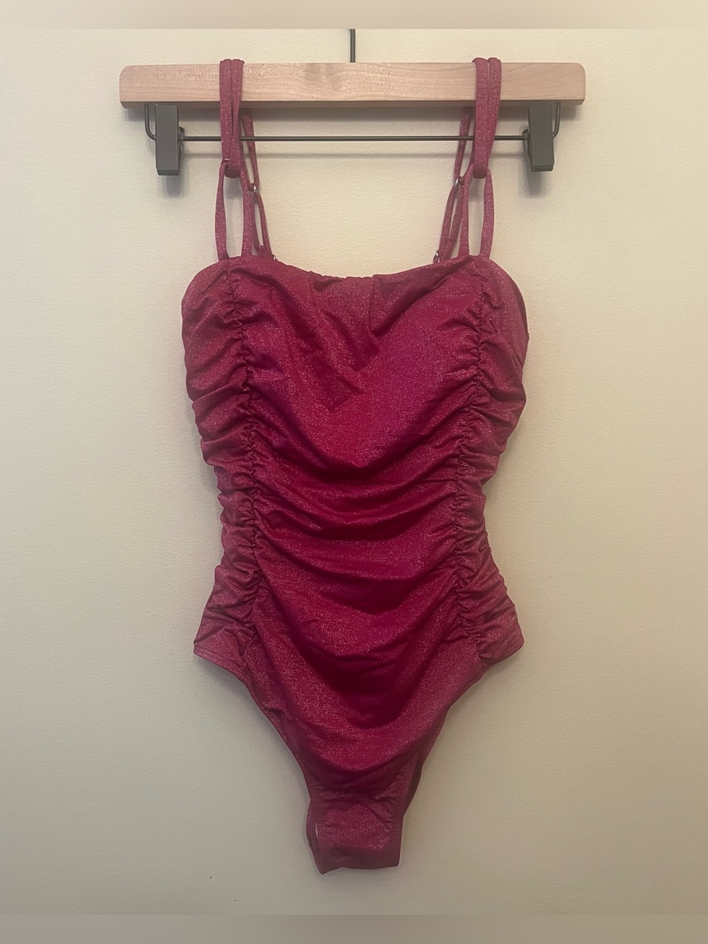 NWT Cupshe One Piece Tummy Contouring Swimsuit Women's Size Small Maroon Shimmer